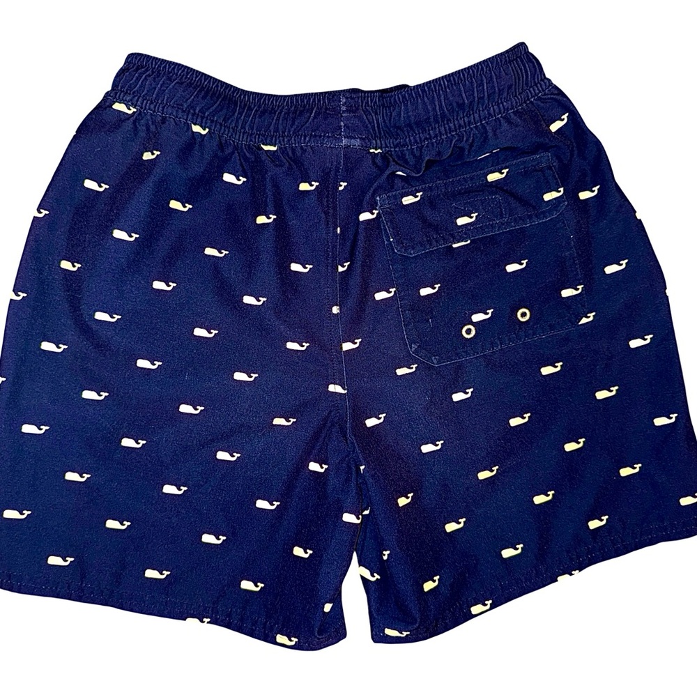 Vineyard Vines Boys Whale Print Swim Trunks Youth Medium Navy and white - Picture 3 of 5
